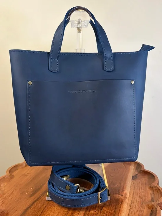 Portland Leather Mini Crossbody Tote Deep Water Blue EUC - Picture 3 of 15